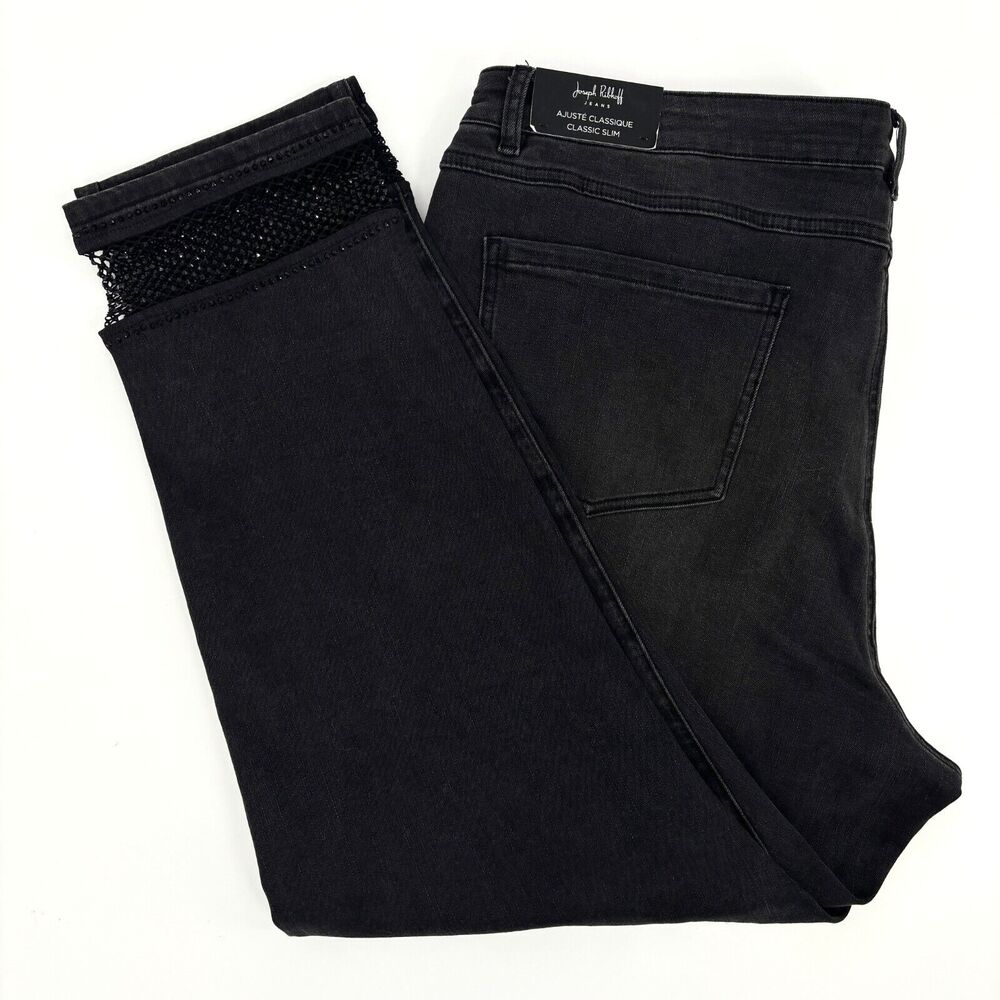 Joseph Ribkoff Women 22 Charcoal Grey Embellished FishNet Cuff Classic Slim Jean - Picture 8 of 15